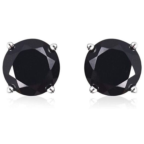 Unisex Black Spinel stud sterling silver 6mm earrings - Picture 1 of 7